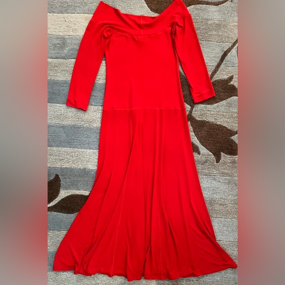 Eva Varro 3/4 Sleeve Off Shoulder Dropped Waist A-line Twirling Midi Dress Red - Picture 7 of 9